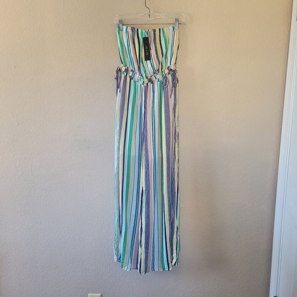 Le Lis Striped Strapless Wide Leg Jumpsuit Sz Small Resort Boho Chic Lightweight